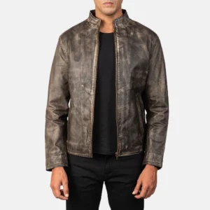Customized Logo Printed Stylish Designed Men Leather Jacket