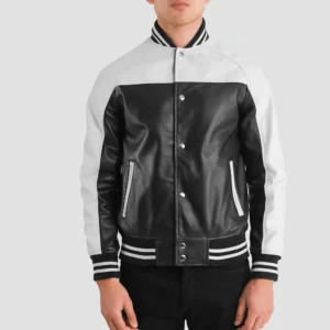Leather Jacket Varsity Look for Street Wear Men Leather Jacket